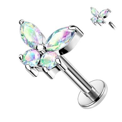 Hélix de Acero Quirúrgico con Rosca Interna y Cristal Multicolor tipo Mariposa
