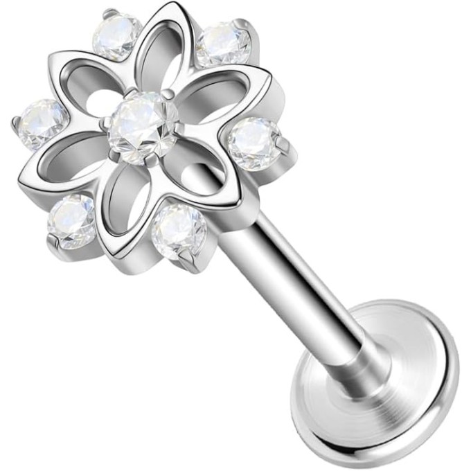 Hélix de Titanio ASTM F136 con Circonitas Cúbicas estilo Flor