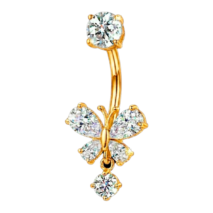 Piercing para Ombligo de Titanio ASTM F136 con Circonitas tipo Mariposa