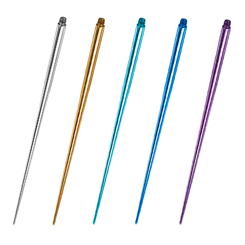 PIN Insertion de titanio ASTM F-136 de diferentes colores para piercings roscado internamente 0.9/1.2mm