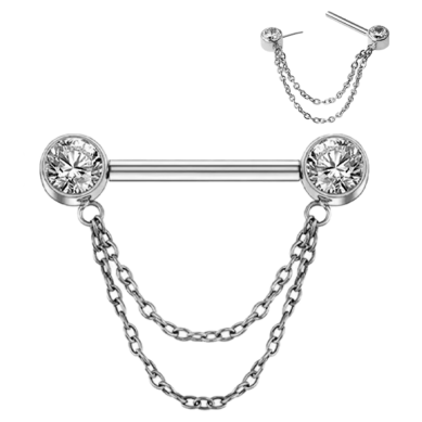 Piercing para el pezón sin rosca de titanio con cadenas