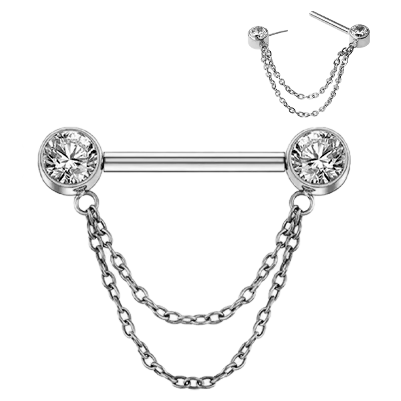 Piercing para el pezón sin rosca de titanio con cadenas