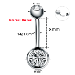 Piercing Titanio de Ombligo con Rosca Interna - 14G-1.6x8x4x6mm