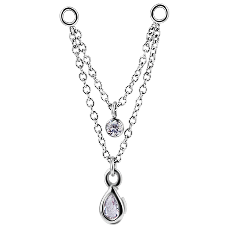 Cadena Doble de Acero Quirúrgico con Cristales Premium Zirconia