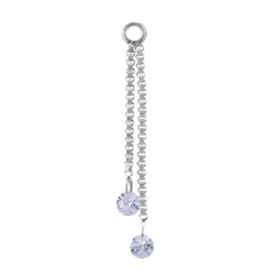 Cadena doble de Acero Quirúrgico plateado con Cristales Premium Zirconia para pendientes y piercings