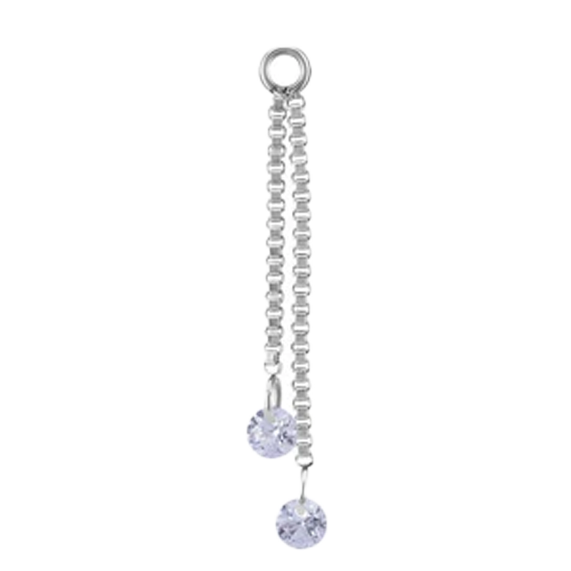Cadena doble de Acero Quirúrgico plateado con Cristales Premium Zirconia para pendientes y piercings