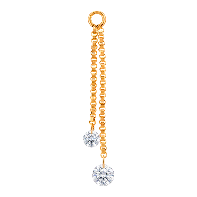 Cadena doble de Acero Quirúrgico Bañado en Oro con Cristales Premium Zirconia para pendientes y piercings