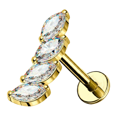 Piercing Hélix de Acero Quirúrgico 316L Bañado en Oro con Circonita cúbica Marquise
