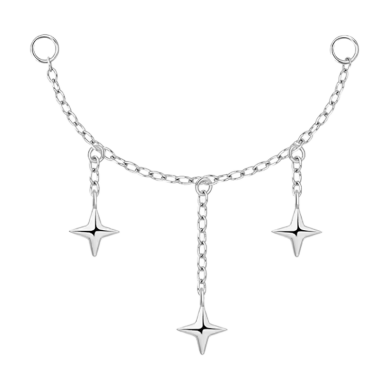 Pendiente de Plata de Ley 925 con Cadena y Estrellas Colgantes