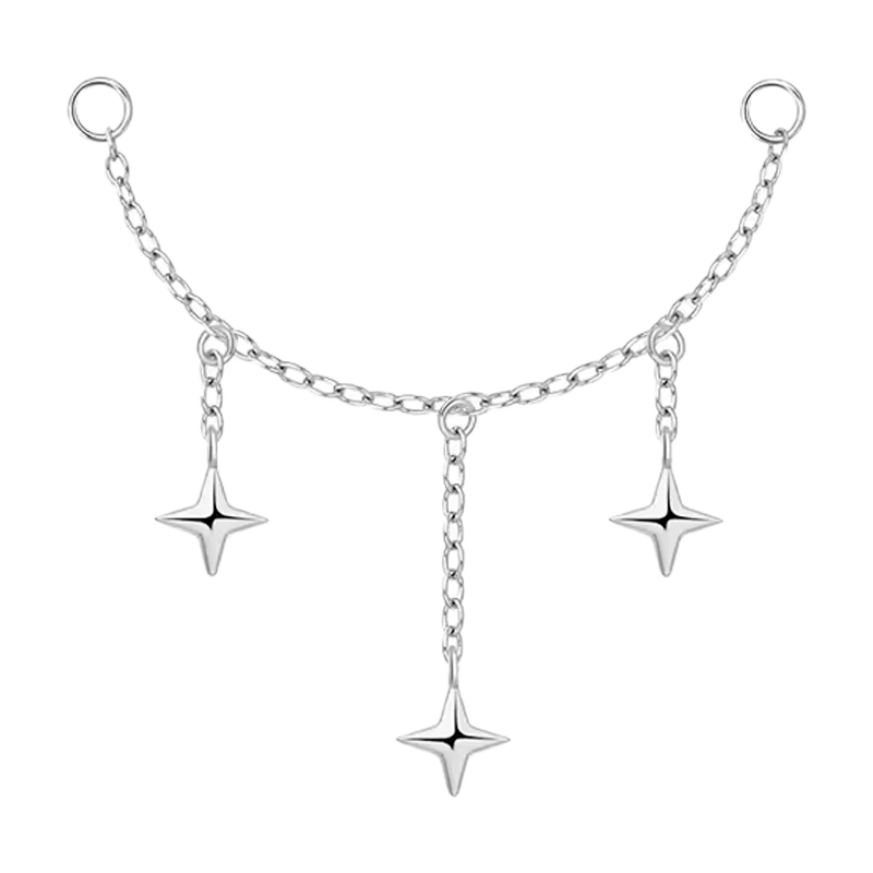 Pendiente de Plata de Ley 925 con Cadena y Estrellas Colgantes