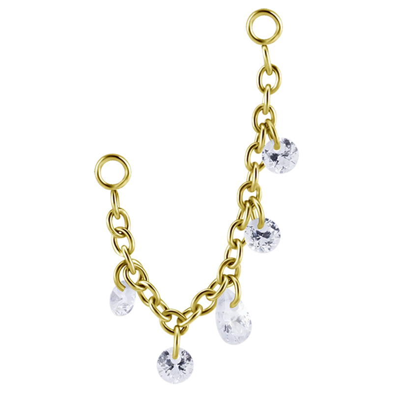 Cadena de Acero Quirúrgico Bañado en Oro de conexión simple con circonitas flotantes