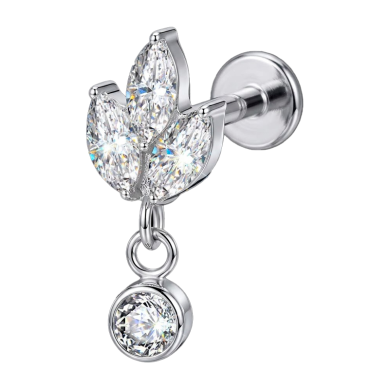 Piercing para Oreja de Titanio ASTM F136 con Cristales Premium Zirconia tipo Flor con Colgante