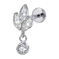 Piercing para Oreja de Titanio ASTM F136 con Cristales Premium Zirconia tipo Flor con Colgante