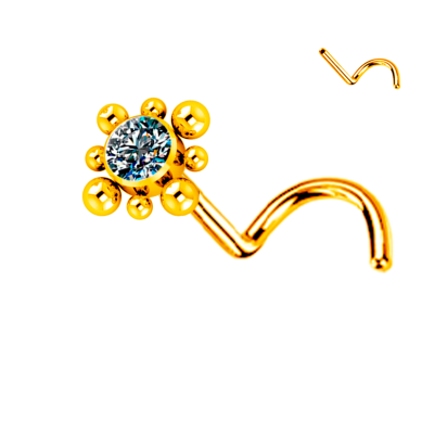Piercing Nostril Titanio Astm F136 Bañado en Oro de Rosca Interna con Cristal Premium Zirconia y Bolitas