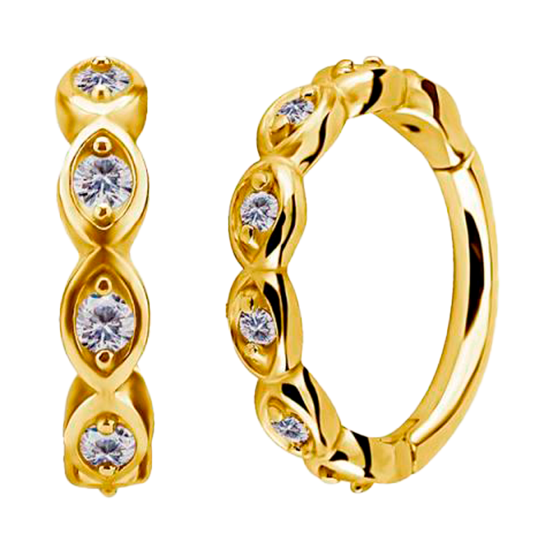 Aro de Acero Quirúrgico 316L Bañado en Oro con Cristales Premium Zirconia