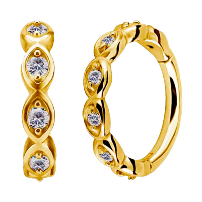 Aro de Acero Quirúrgico 316L Bañado en Oro con Cristales Premium Zirconia