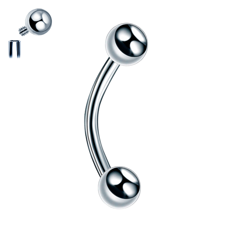 Banana (Barbell Curvado) de Titanio G23 con Bolas Lisas Y con Rosca Interna
